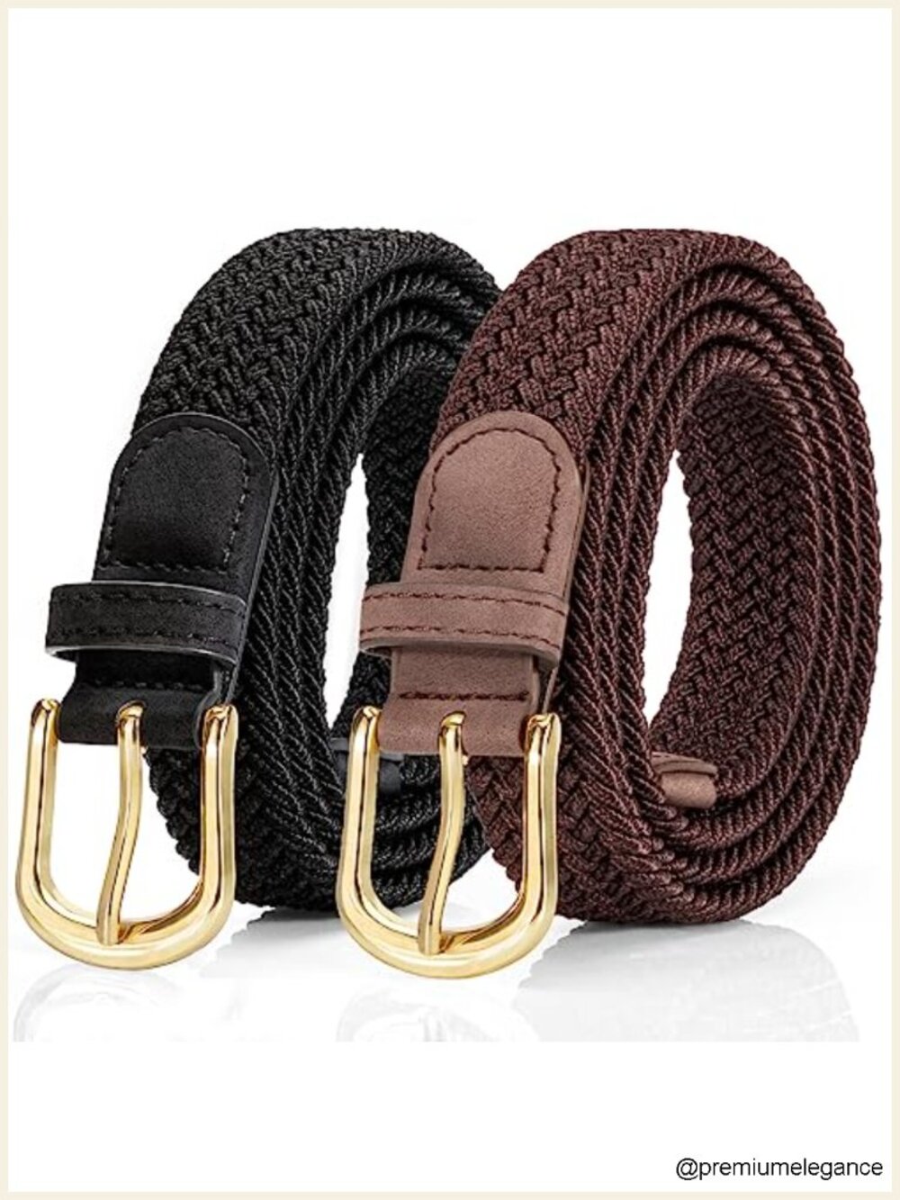 2 Pack Stretch Braided Belt for Women, Elastic Woven Waist Belt